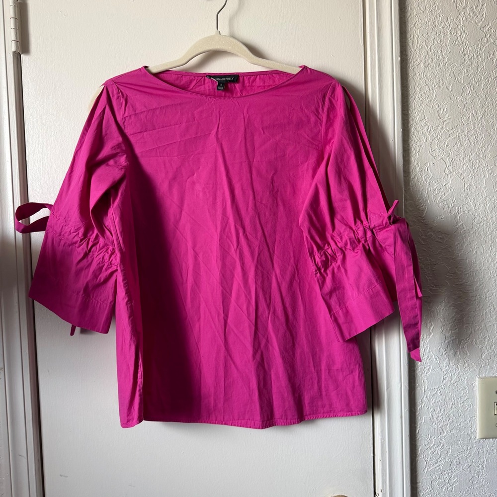 Banana Republic Pink Cotton Cold Shoulder Tie Sleeve Blouse Top Small